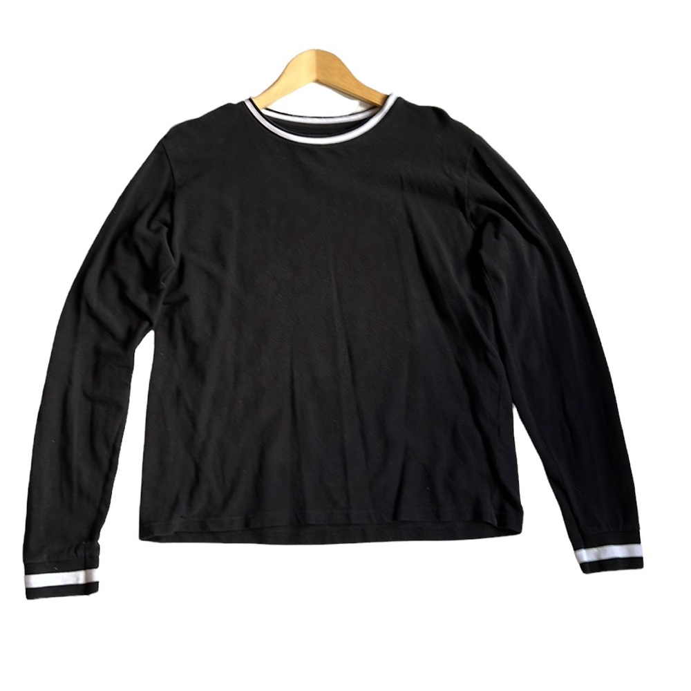 Denim & Flower Black Long Sleeve Shirt White Trim Size Large